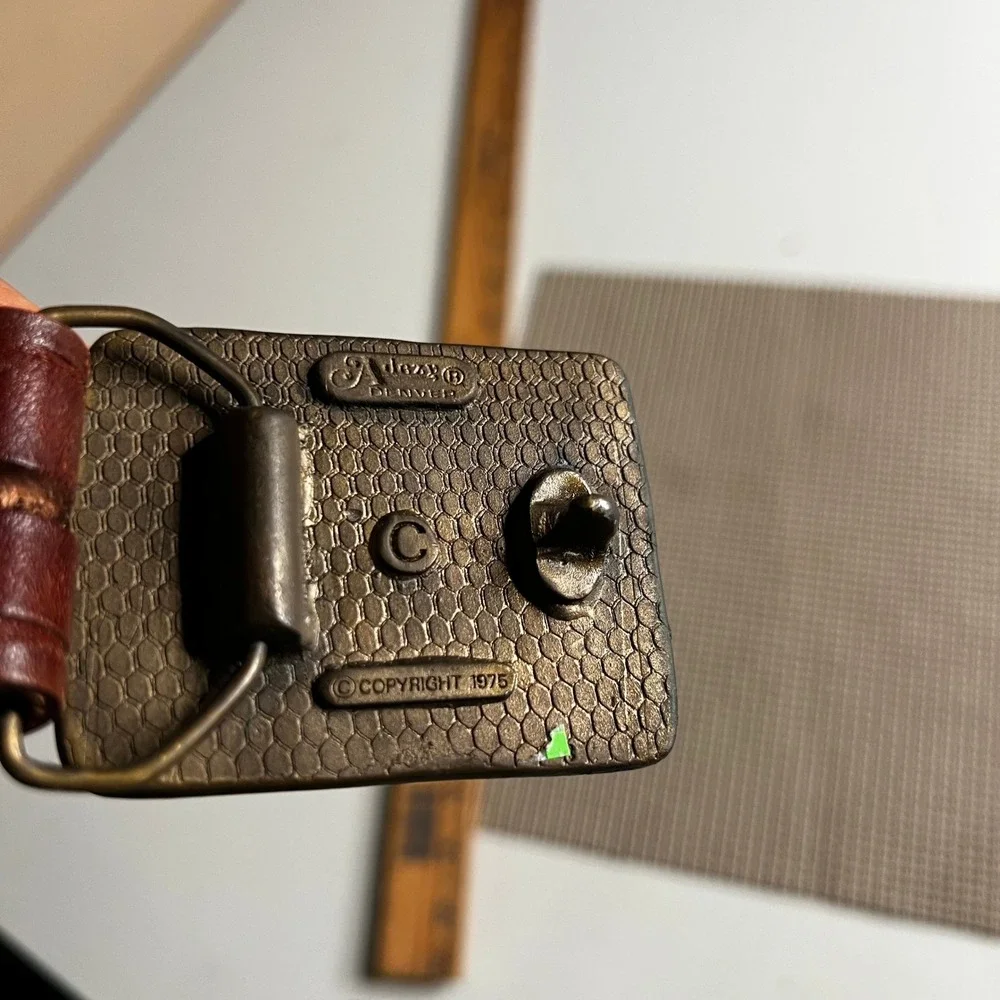Vintage Adeze Denver 1975 Jumping Trout Brass Buckle Tooled Leather Belt 40